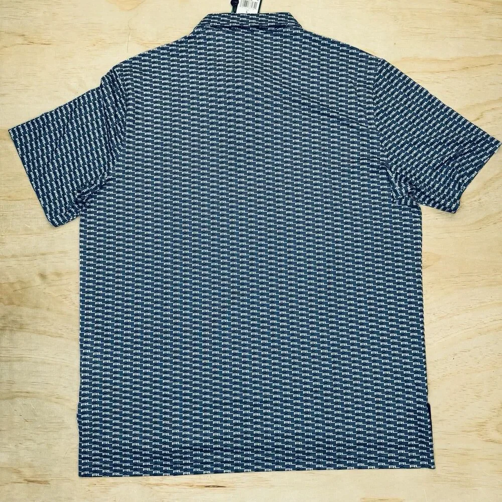 NEW RLX Ralph Lauren Print Lightweight Short Sleeve Blue Golf Polo LG